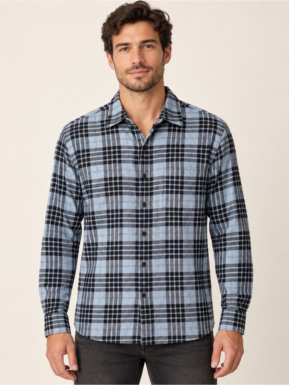 Vince 100% Cotton Flannel Plaid Button Down Shirt Size S Blue Black Cozy Winter